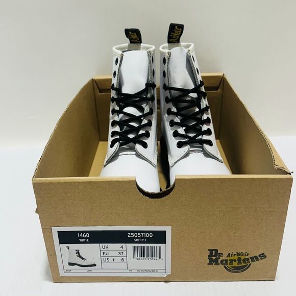 Dr. Martens 1460 Softy T Women 6 Combat Boots White Leather Block Heel NIB $170 - Picture 5 of 15